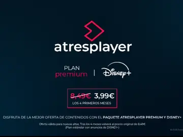Disfruta de todo el contenido de atresplayer Premium y Disney+ por 3,99 euros al mes Disfruta de todo el contenido de atresplayer Premium y Disney+ por 3,99 euros al mes