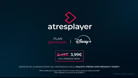 Disfruta de todo el contenido de atresplayer Premium y Disney+ por 3,99 euros al mes Disfruta de todo el contenido de atresplayer Premium y Disney+ por 3,99 euros al mes